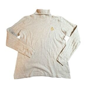 Lauren Ralph Lauren Womens Oatmeal Beige Cotton Turtleneck Crest Logo Top S VTG